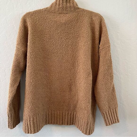Eileen Fisher Organic Cotton Boucle Funnel Neck Sweater in Tan Size Medium Cozy - Picture 4 of 6